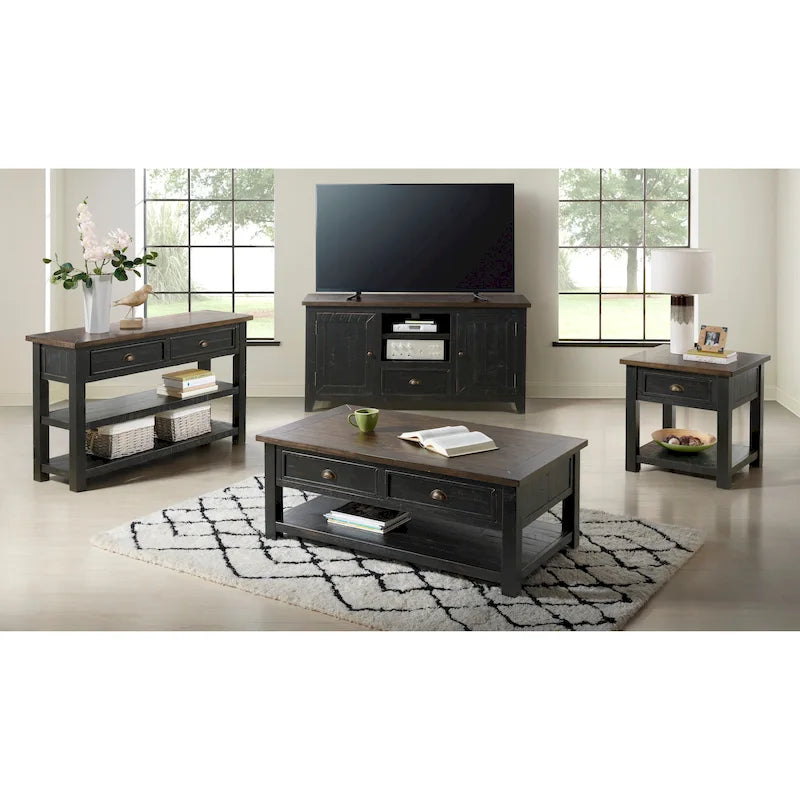 Table basse à 2 tiroirs en bois massif – Style ferme côtière