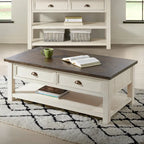 Table basse à 2 tiroirs en bois massif – Style ferme côtière