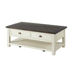 Table basse à 2 tiroirs en bois massif – Style ferme côtière