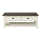 Table basse à 2 tiroirs en bois massif – Style ferme côtière