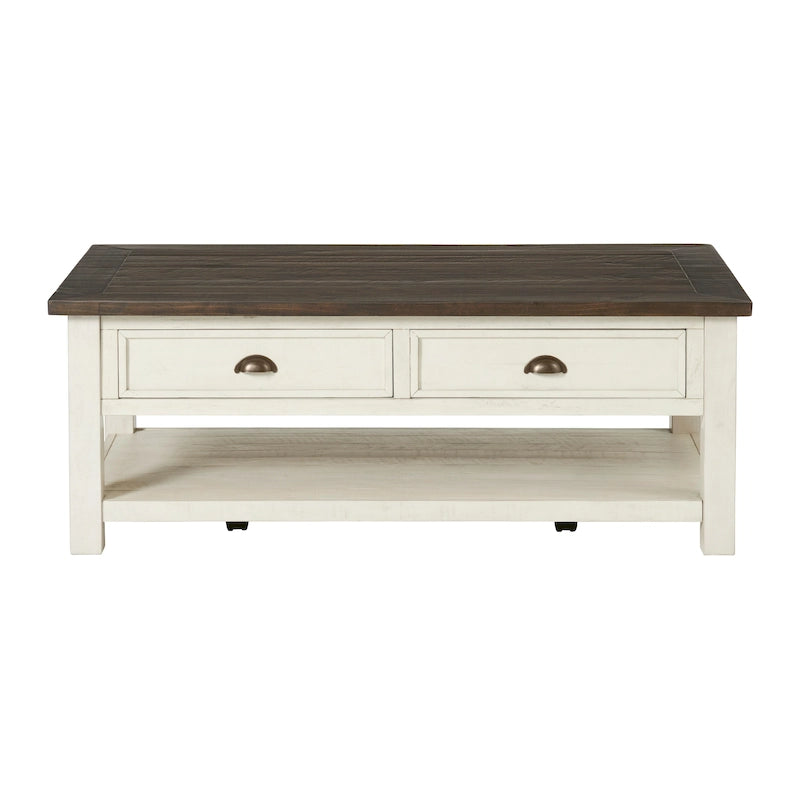 Table basse à 2 tiroirs en bois massif – Style ferme côtière