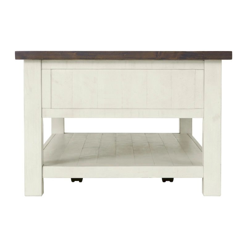 Table basse à 2 tiroirs en bois massif – Style ferme côtière