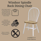 Chaise de salle à manger Windsor en bois massif à dossier à fuseaux – Chaise de cuisine classique
