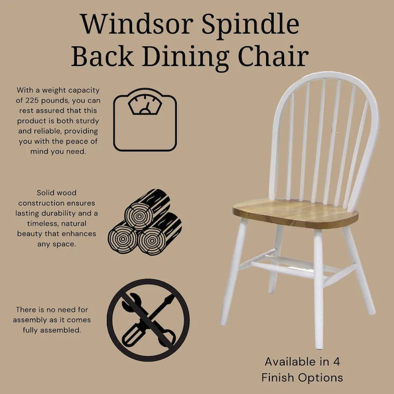 Chaise de salle à manger Windsor en bois massif à dossier à fuseaux – Chaise de cuisine classique