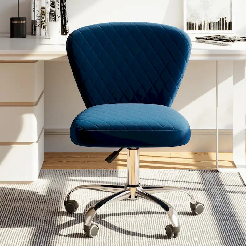 Fauteuil de bureau pivotant réglable sans accoudoirs en velours – Chaise de bureau pivotante à 360°
