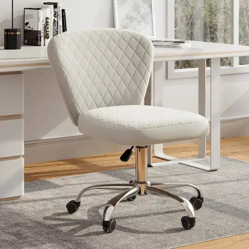 Fauteuil de bureau pivotant réglable sans accoudoirs en velours – Chaise de bureau pivotante à 360°