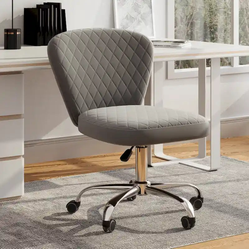 Fauteuil de bureau pivotant réglable sans accoudoirs en velours – Chaise de bureau pivotante à 360°