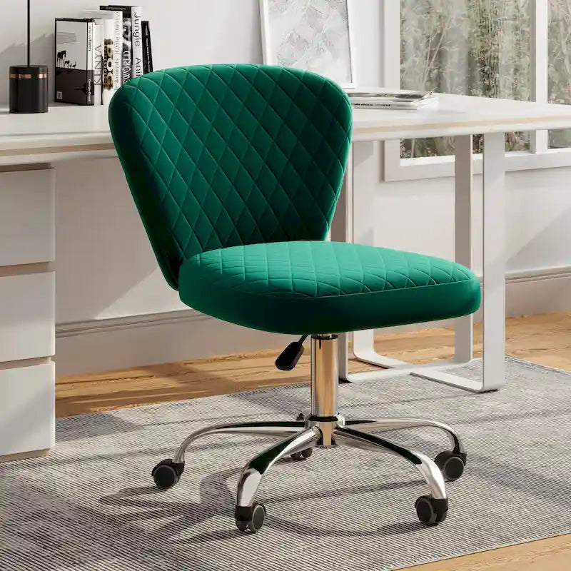 Fauteuil de bureau pivotant réglable sans accoudoirs en velours – Chaise de bureau pivotante à 360°