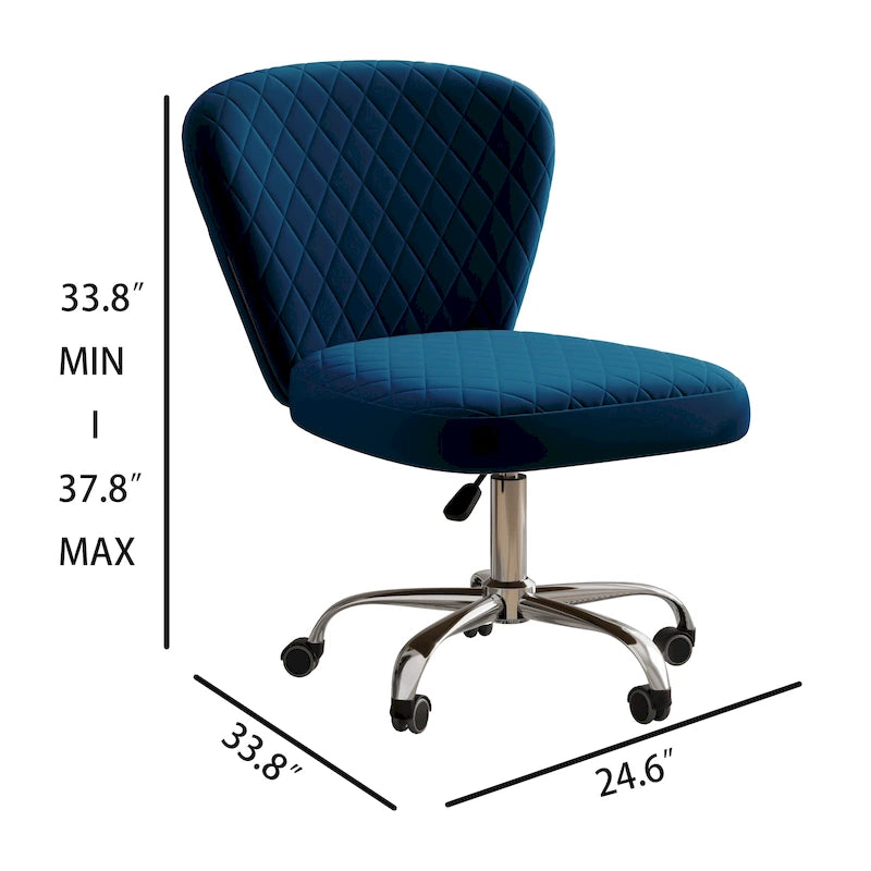 Fauteuil de bureau pivotant réglable sans accoudoirs en velours – Chaise de bureau pivotante à 360°