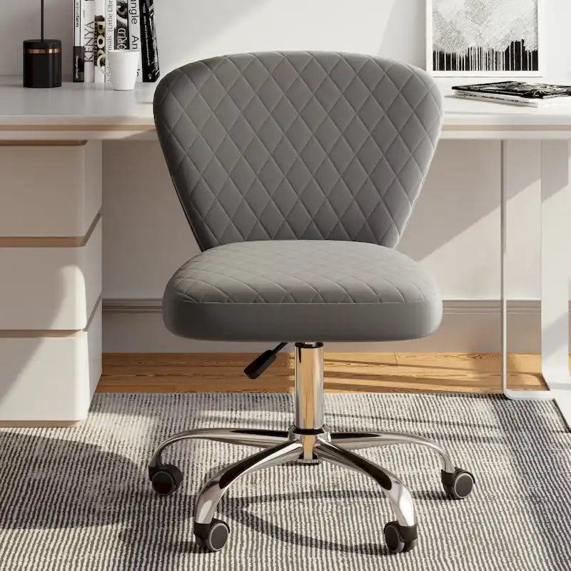 Fauteuil de bureau pivotant réglable sans accoudoirs en velours – Chaise de bureau pivotante à 360°