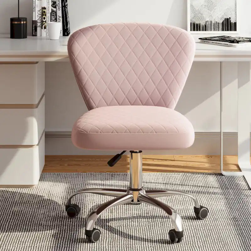 Fauteuil de bureau pivotant réglable sans accoudoirs en velours – Chaise de bureau pivotante à 360°