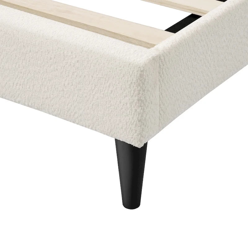 Lit plateforme queen-size réglable en bouclette blanche moderne