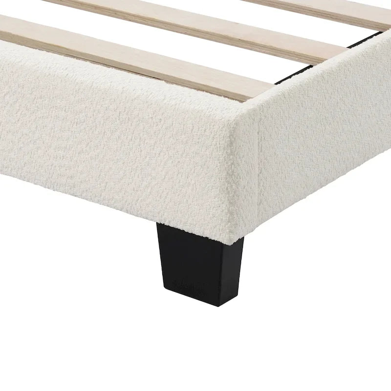 Lit plateforme queen-size réglable en bouclette blanche moderne