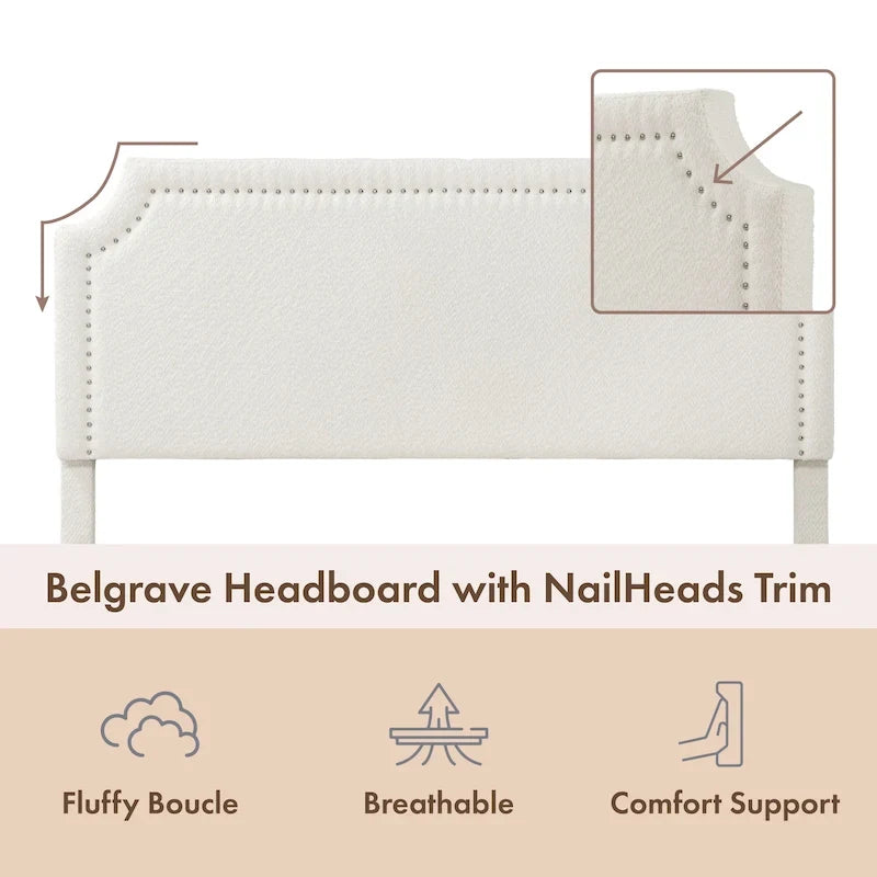 Lit plateforme queen-size réglable en bouclette blanche moderne