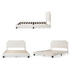 Lit plateforme queen-size réglable en bouclette blanche moderne