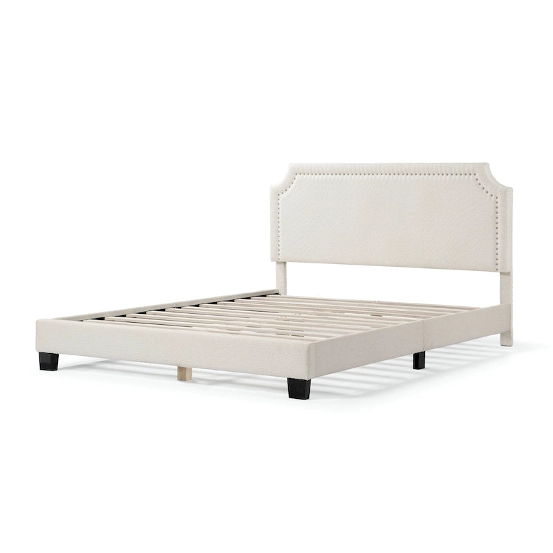 Lit plateforme queen-size réglable en bouclette blanche moderne