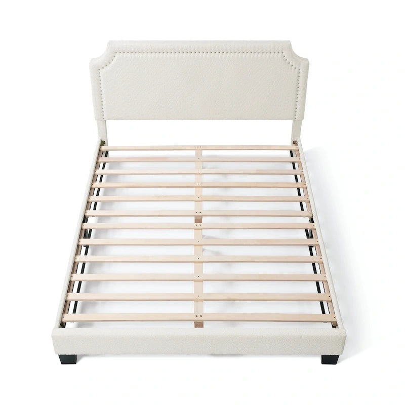 Lit plateforme queen-size réglable en bouclette blanche moderne