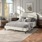 Lit plateforme queen-size réglable en bouclette blanche moderne