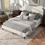 Lit plateforme queen-size réglable en bouclette blanche moderne