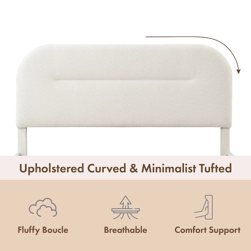 Lit plateforme queen-size réglable en bouclette blanche moderne