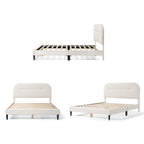 Lit plateforme queen-size réglable en bouclette blanche moderne