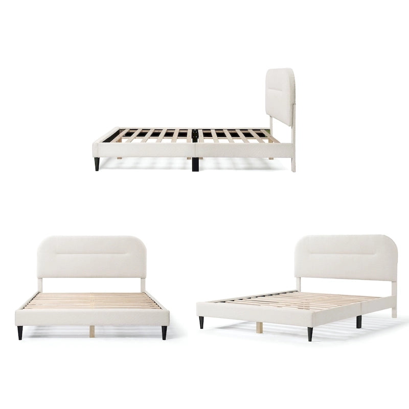 Lit plateforme queen-size réglable en bouclette blanche moderne