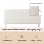 Lit plateforme queen-size réglable en bouclette blanche moderne
