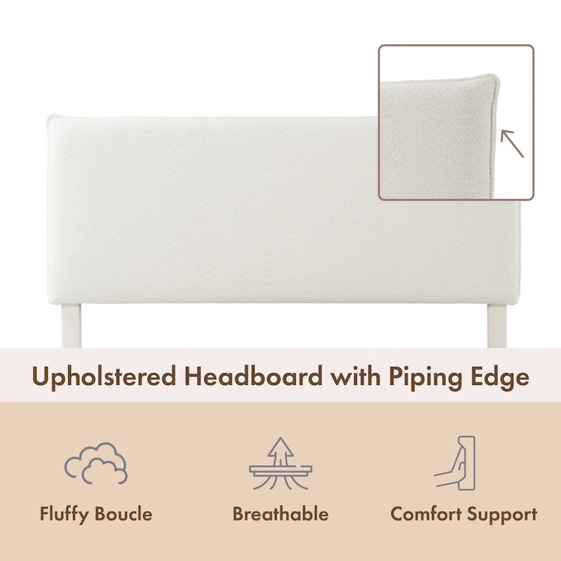 Lit plateforme queen-size réglable en bouclette blanche moderne