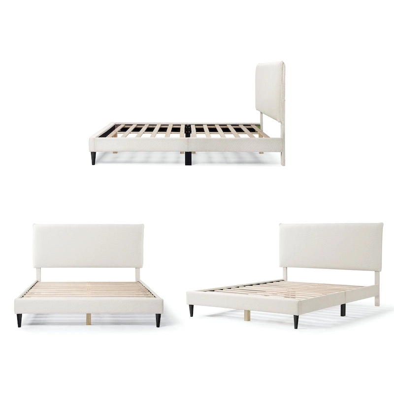 Lit plateforme queen-size réglable en bouclette blanche moderne