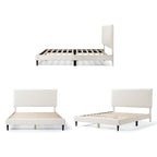 Lit plateforme queen-size réglable en bouclette blanche moderne
