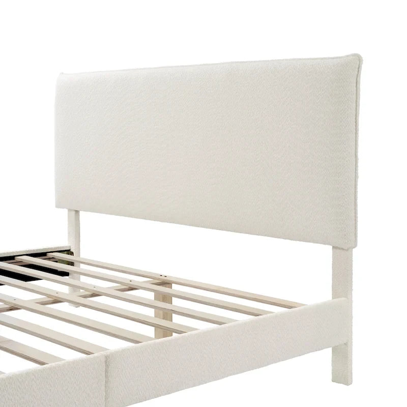 Lit plateforme queen-size réglable en bouclette blanche moderne