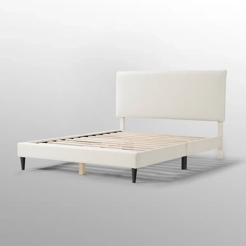 Lit plateforme queen-size réglable en bouclette blanche moderne