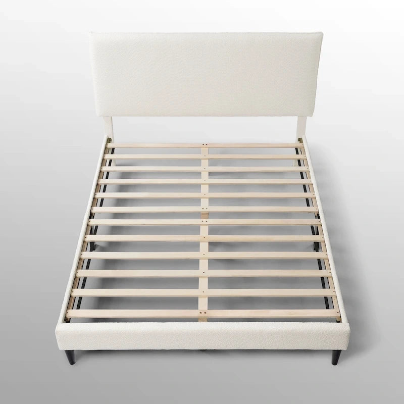 Lit plateforme queen-size réglable en bouclette blanche moderne