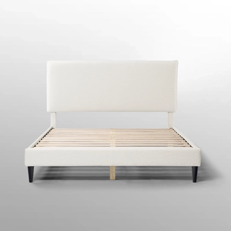 Lit plateforme queen-size réglable en bouclette blanche moderne