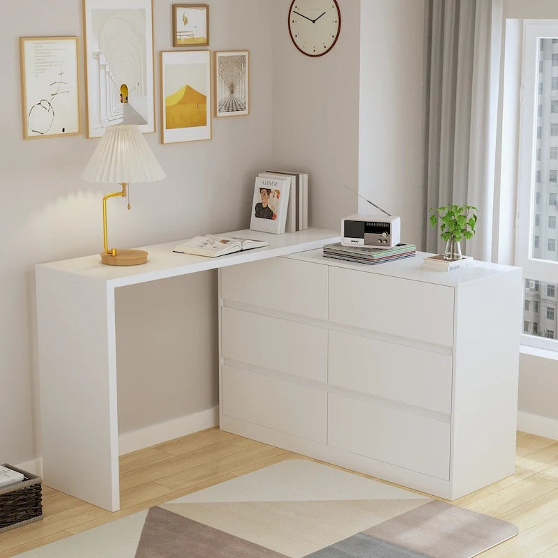 Commode et Bureau Rotatifs 6 Tiroirs – Coiffeuse Blanche/Noire