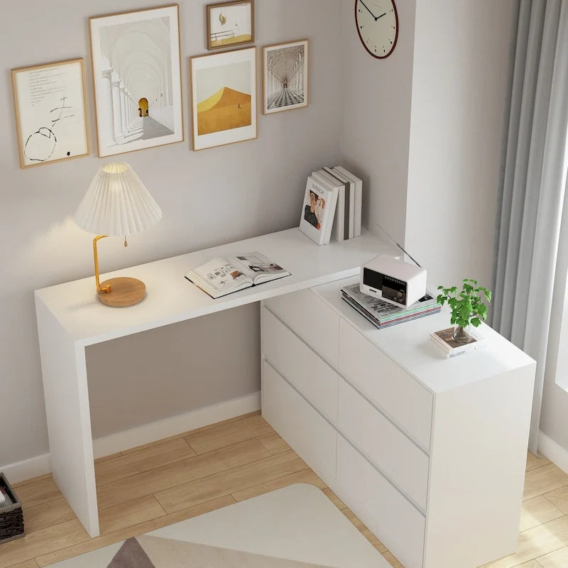 Commode et Bureau Rotatifs 6 Tiroirs – Coiffeuse Blanche/Noire