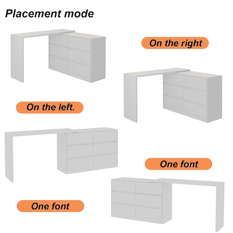 Commode et Bureau Rotatifs 6 Tiroirs – Coiffeuse Blanche/Noire