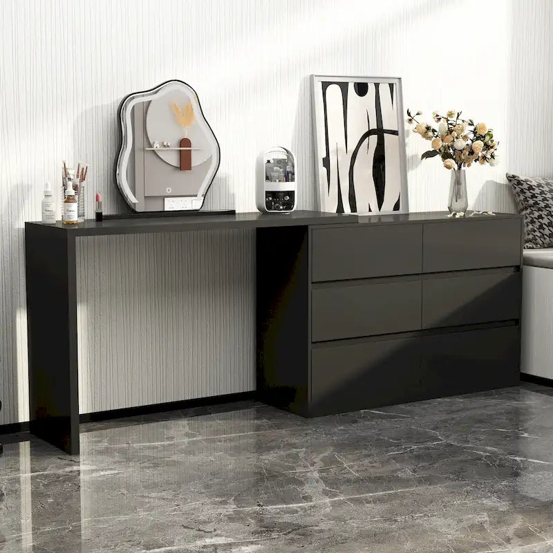 Commode et Bureau Rotatifs 6 Tiroirs – Coiffeuse Blanche/Noire