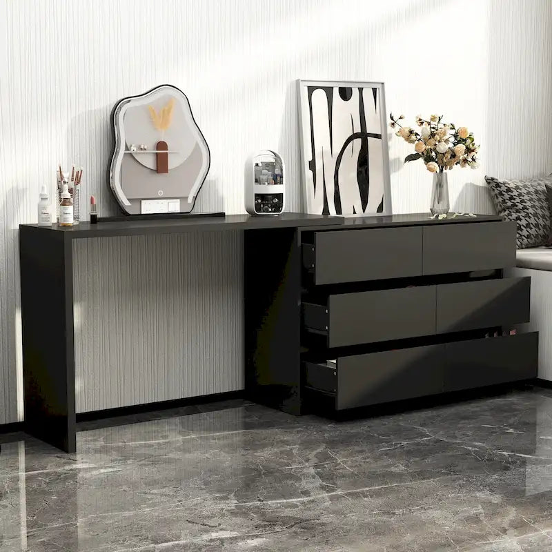 Commode et Bureau Rotatifs 6 Tiroirs – Coiffeuse Blanche/Noire