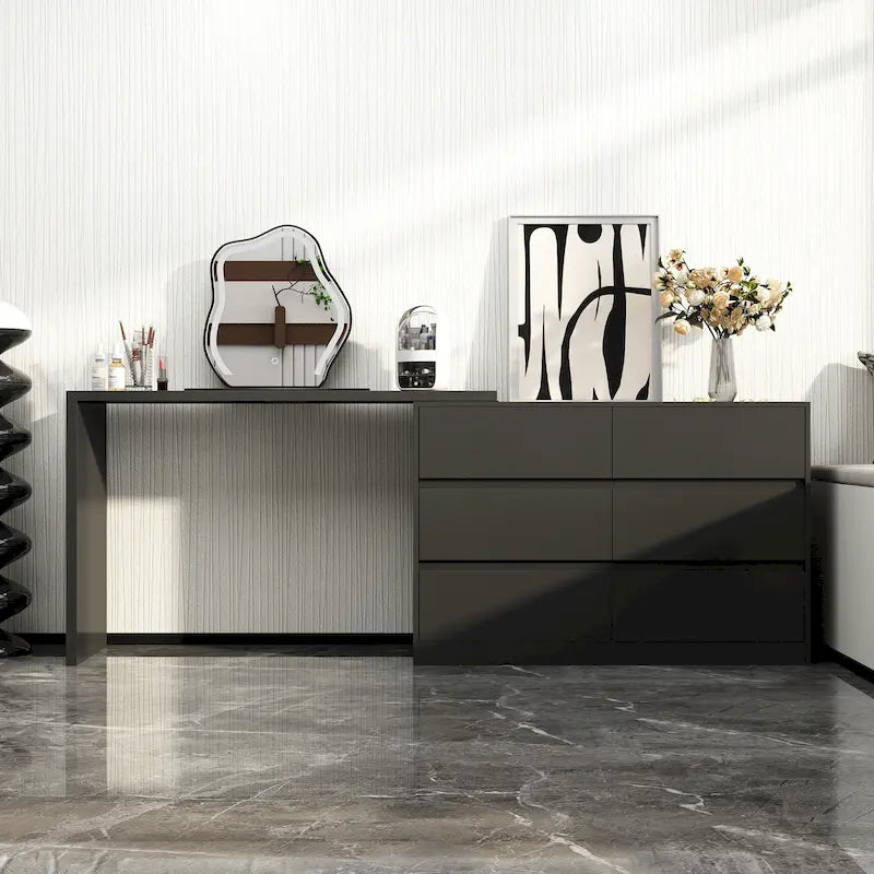 Commode et Bureau Rotatifs 6 Tiroirs – Coiffeuse Blanche/Noire