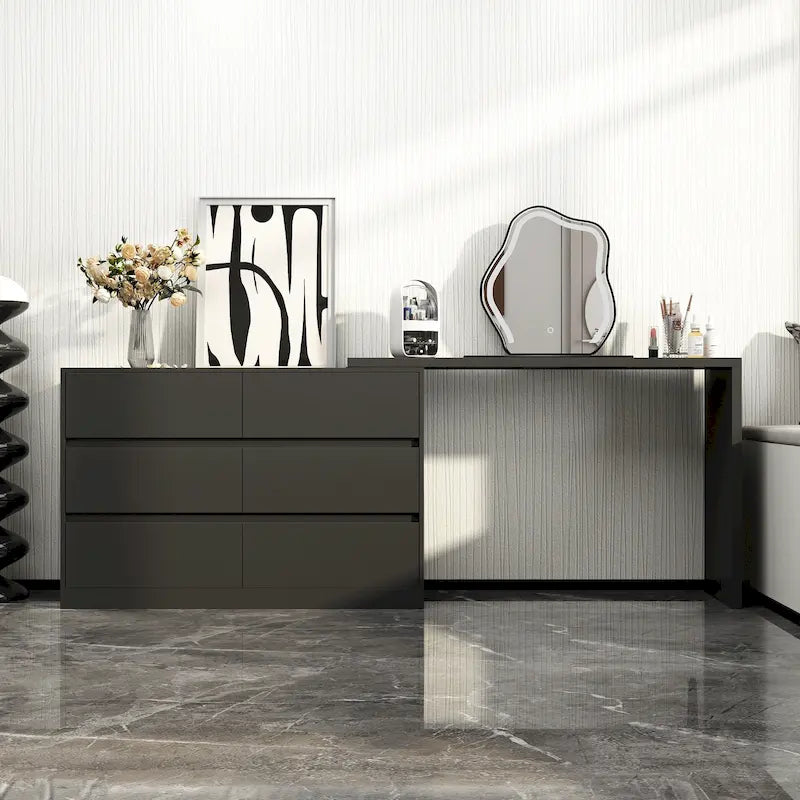 Commode et Bureau Rotatifs 6 Tiroirs – Coiffeuse Blanche/Noire