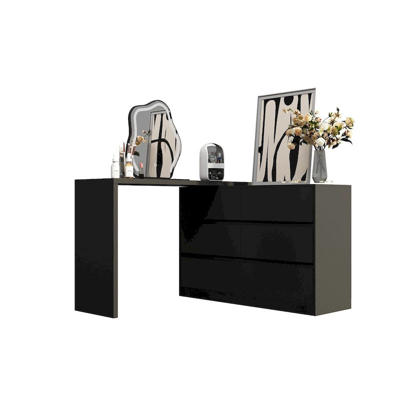 Commode et Bureau Rotatifs 6 Tiroirs – Coiffeuse Blanche/Noire