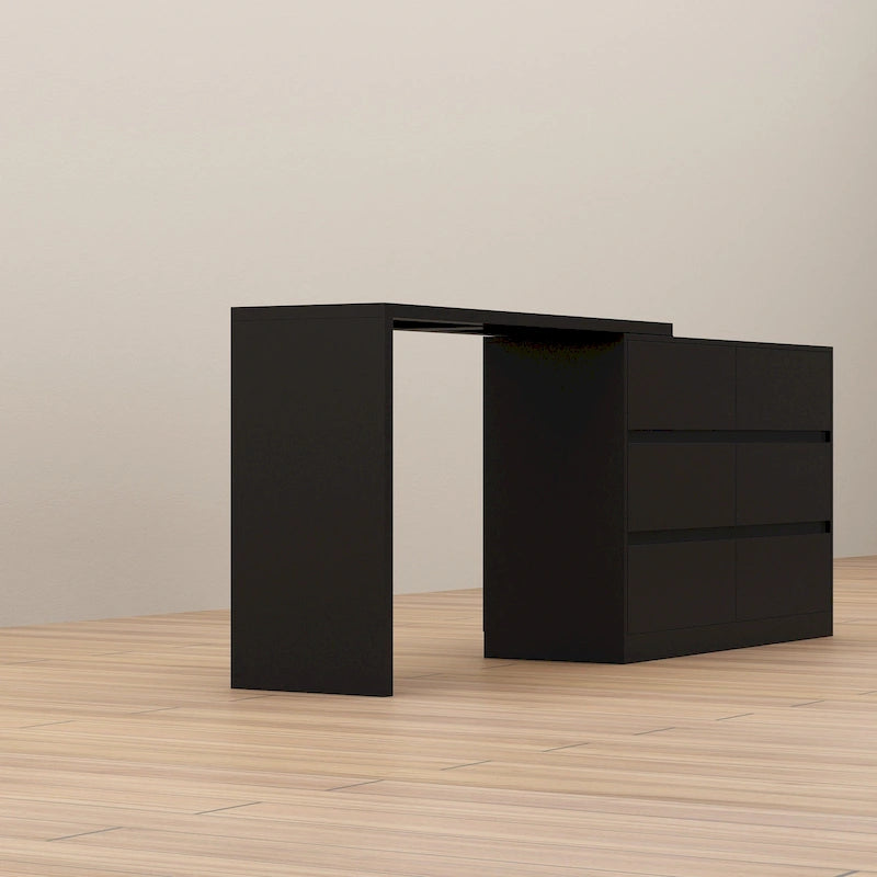 Commode et Bureau Rotatifs 6 Tiroirs – Coiffeuse Blanche/Noire