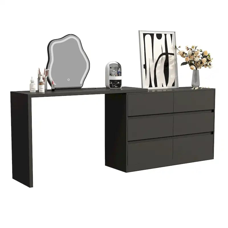 Commode et Bureau Rotatifs 6 Tiroirs – Coiffeuse Blanche/Noire