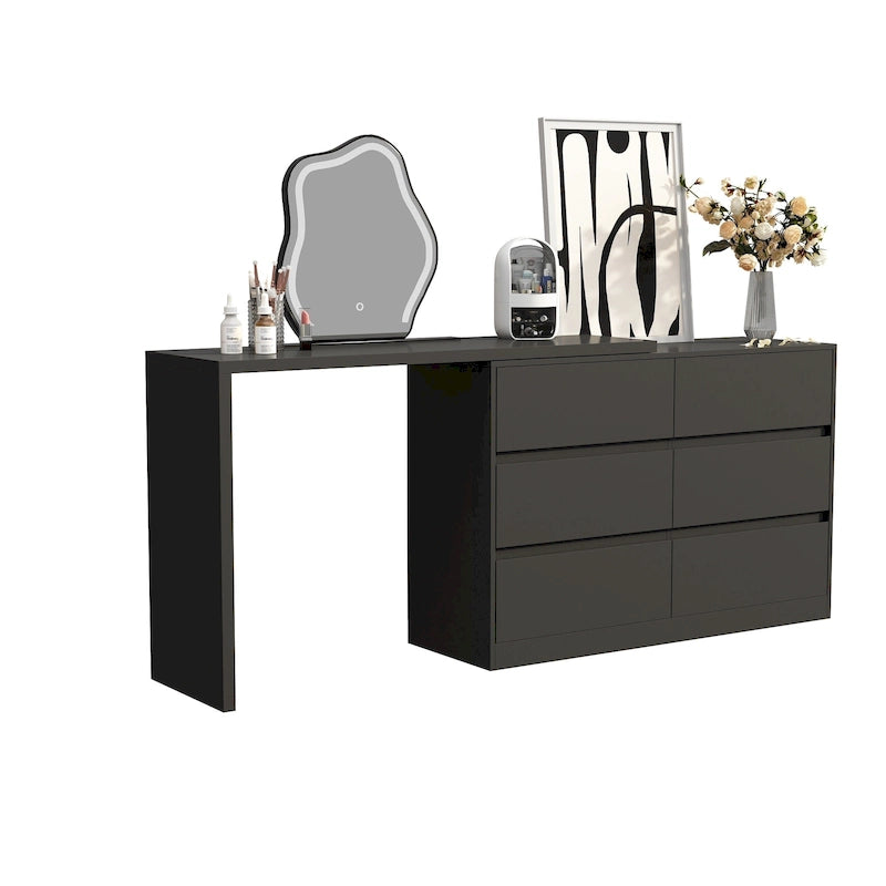 Commode et Bureau Rotatifs 6 Tiroirs – Coiffeuse Blanche/Noire