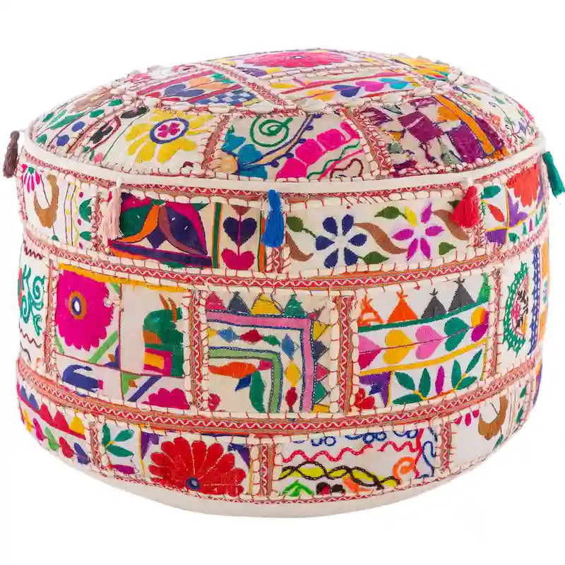 Pouf rond en coton géométrique Acle de 22 pouces