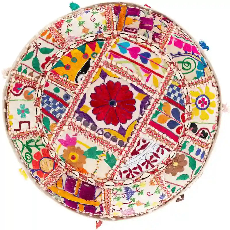 Pouf rond en coton géométrique Acle de 22 pouces