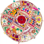 Pouf rond en coton géométrique Acle de 22 pouces