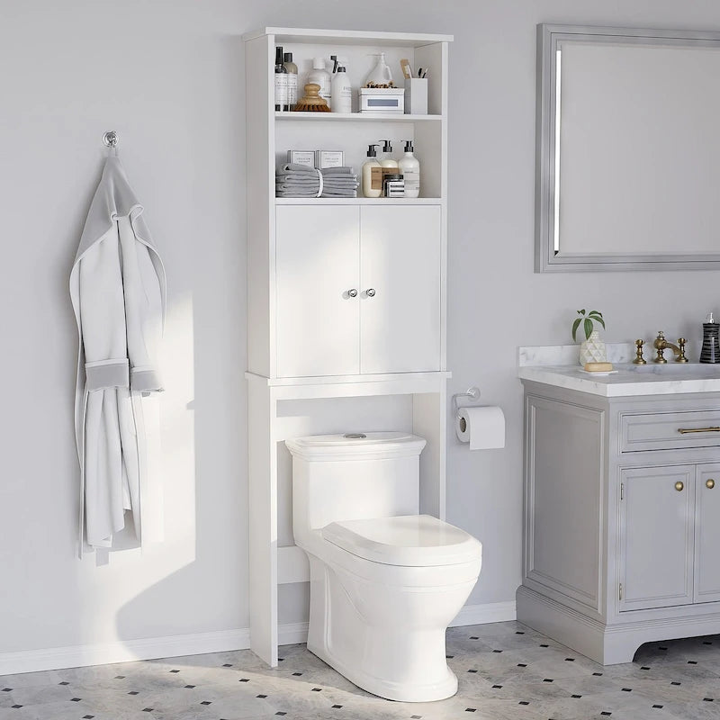 Meuble de rangement WC au-dessus des toilettes avec porte – Organiseur de salle de bain peu encombrant