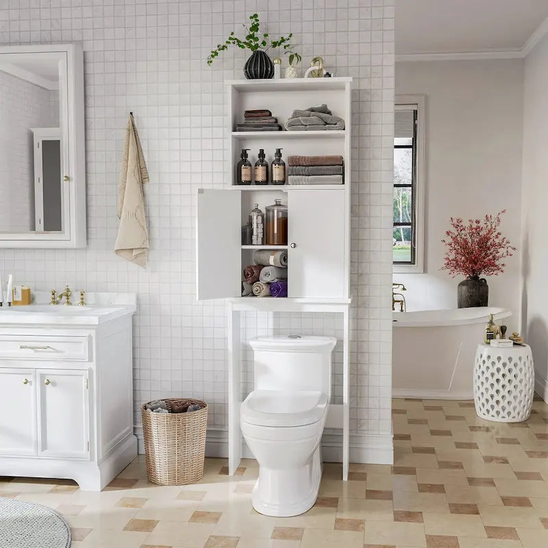 Meuble de rangement WC au-dessus des toilettes avec porte – Organiseur de salle de bain peu encombrant